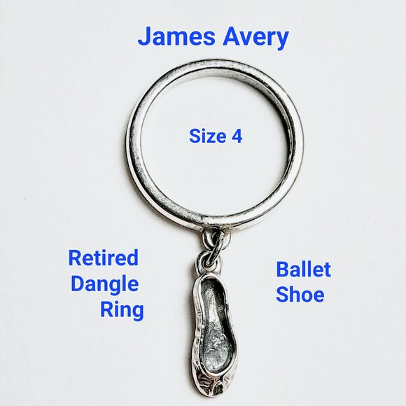 James Avery Retired 925 Sterling Silver Dangle Ring - Ballet Slipper Size 4